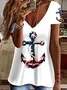 Women Anchor Short Sleeve Tee T-shirt V Neck Printing Casual Summer Graphic Tee Top