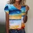 Women Geometric Short Sleeve Tee T-shirt Asymmetrical Buckle Vintage Summer Top