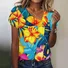 Women Geometric Short Sleeve Tee T-shirt Asymmetrical Buckle Vintage Summer Top
