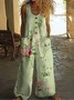 Women Floral Crew Neck Sleeveless Casual Summer Jumpsuit