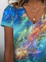 Women Abstract Short Sleeve Tee T-shirt V Neck Printing Casual Summer Graphic Tee Top
