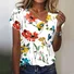 Women Geometric Short Sleeve Tee T-shirt Asymmetrical Buckle Vintage Summer Top