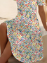 Women Floral Short Sleeve Summer Printing Dress V Neck Daily Casual Midi Fit & Flare Dress A-Line Dress
