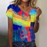 Women Geometric Short Sleeve Tee T-shirt Asymmetrical Buckle Vintage Summer Top