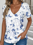 Women Floral Short Sleeve Tee T-shirt V Neck Casual Summer Top