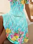 Women Floral Short Sleeve Summer Printing Dress V Neck Daily Casual Midi Fit & Flare Dress A-Line Dress