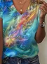 Women Abstract Short Sleeve Tee T-shirt V Neck Printing Casual Summer Graphic Tee Top