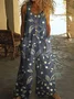 Women Floral Crew Neck Sleeveless Casual Summer Jumpsuit