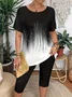 Women Abstract Short Sleeve Tee T-shirt Crew Neck Casual Summer Graphic Tee Top