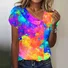 Women Geometric Short Sleeve Tee T-shirt Asymmetrical Buckle Vintage Summer Top