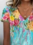 Women Floral Short Sleeve Tee T-shirt V Neck Printing Casual Summer Graphic Tee Top