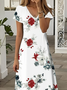 Women Floral Short Sleeve Summer Printing Dress V Neck Daily Casual Maxi X-Line Dress