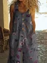 Women Floral Crew Neck Sleeveless Casual Summer Jumpsuit