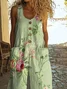 Women Floral Crew Neck Sleeveless Casual Summer Jumpsuit