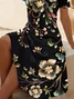 Women Floral Short Sleeve Summer Dress V Neck Daily Casual Midi Fit & Flare Dress A-Line Dress