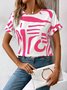 Women Abstract Short Sleeve Tee T-shirt Crew Neck Printing Casual Summer Graphic Tee Top