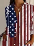 Women Independence Day (Flag) Long Sleeve Shirt Spring/Fall Buckle Shirt Collar Daily Casual Top