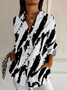Women Abstract Long Sleeve Shirt Spring/Fall Buckle Shirt Collar Daily Casual Top