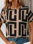 Women Geometric Short Sleeve Tee T-shirt Crew Neck Printing Casual Summer Graphic Tee Top