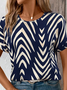Women Striped Short Sleeve Tee T-shirt Crew Neck Printing Casual Summer Graphic Tee Top