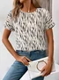 Women Abstract Stripes Short Sleeve Tee T-shirt Crew Neck Printing Casual Summer Graphic Tee Top