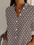 Women Geometric Long Sleeve Shirt Spring/Fall Buckle Shirt Collar Daily Casual Top