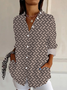 Women Geometric Long Sleeve Shirt Spring/Fall Buckle Shirt Collar Daily Casual Top