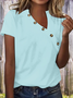 Women Plain Short Sleeve Tee T-shirt Asymmetrical Buckle Vintage Summer Top
