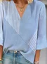 Women Striped Three Quarter Sleeve Blouse Spring/Fall Printing V Neck Daily Casual Top