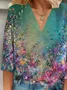 Women Floral Three Quarter Sleeve Blouse Spring/Fall Printing V Neck Daily Casual Top
