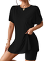 Women Plain Two-Piece Set Daily Half Sleeve Casual Summer Top With Pants Matching Set