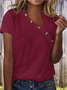 Women Plain Short Sleeve Tee T-shirt Asymmetrical Buckle Vintage Summer Top