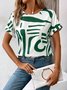 Women Abstract Short Sleeve Tee T-shirt Crew Neck Printing Casual Summer Graphic Tee Top