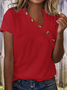 Women Plain Short Sleeve Tee T-shirt Asymmetrical Buckle Vintage Summer Top