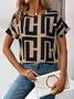 Women Geometric Short Sleeve Tee T-shirt Crew Neck Printing Casual Summer Graphic Tee Top