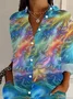 Women Abstract Long Sleeve Shirt Spring/Fall Buckle Shirt Collar Daily Casual Top