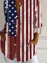 Women Independence Day (Flag) Long Sleeve Shirt Spring/Fall Buckle Shirt Collar Daily Casual Top