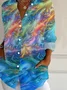Women Abstract Long Sleeve Shirt Spring/Fall Buckle Shirt Collar Daily Casual Top