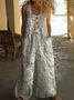 Women Floral Crew Neck Sleeveless Casual Summer Jumpsuit