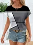 Women Striped Short Sleeve Tee T-shirt Crew Neck Printing Casual Summer Graphic Tee Top