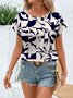 Women Geometric Short Sleeve Tee T-shirt Crew Neck Printing Casual Summer Graphic Tee Top