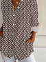 Women Geometric Long Sleeve Shirt Spring/Fall Buckle Shirt Collar Daily Casual Top