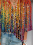 Women Abstract Three Quarter Sleeve Blouse Spring/Fall Printing V Neck Daily Casual Top