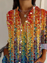 Women Abstract Long Sleeve Shirt Spring/Fall Buckle Shirt Collar Daily Casual Top
