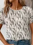 Women Abstract Stripes Short Sleeve Tee T-shirt Crew Neck Printing Casual Summer Graphic Tee Top
