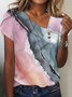 Women Geometric Short Sleeve Tee T-shirt Asymmetrical Buckle Vintage Summer Top