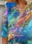 Women Abstract Three Quarter Sleeve Blouse Spring/Fall Printing V Neck Daily Casual Top