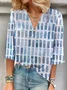 Women Geometric Three Quarter Sleeve Blouse Spring/Fall Printing V Neck Daily Casual Top
