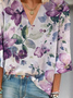 Women Floral Three Quarter Sleeve Blouse Spring/Fall V Neck Daily Casual Top
