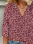 Women Floral Three Quarter Sleeve Blouse Spring/Fall Printing V Neck Daily Casual Top